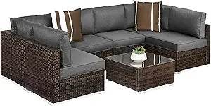 7 - Piece Modular Outdoor Wicker Patio Sectional Set - MKDK - Sleep Galleria