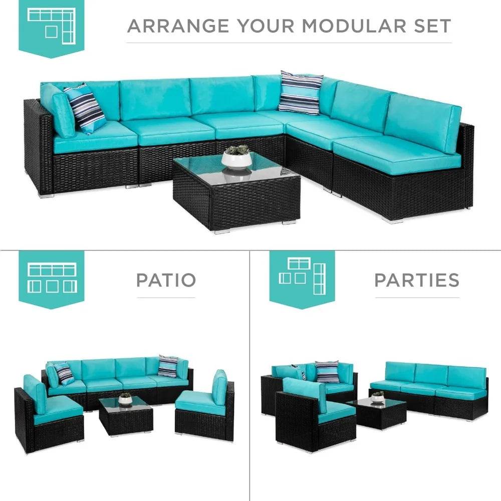 7 - Piece Modular Outdoor Wicker Patio Sectional Set - MKDK - Sleep Galleria