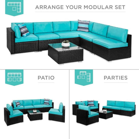 7 - Piece Modular Outdoor Wicker Patio Sectional Set - MKDK - Sleep Galleria