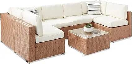 7 - Piece Modular Outdoor Wicker Patio Sectional Set - MKDK - Sleep Galleria