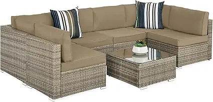 7 - Piece Modular Outdoor Wicker Patio Sectional Set - MKDK - Sleep Galleria