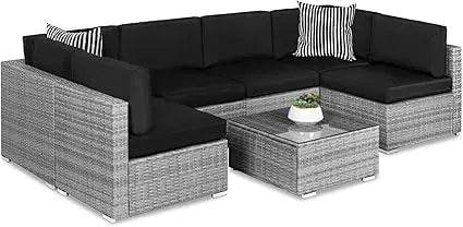 7 - Piece Modular Outdoor Wicker Patio Sectional Set - MKDK - Sleep Galleria