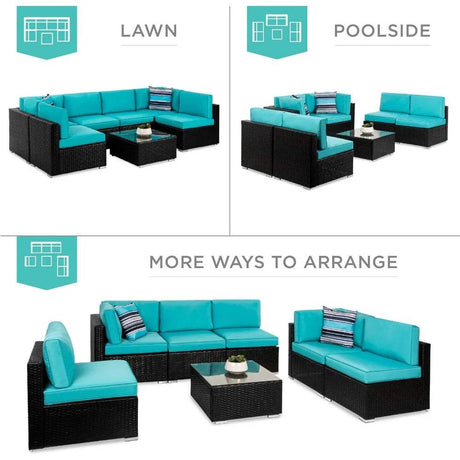 7 - Piece Modular Outdoor Wicker Patio Sectional Set - MKDK - Sleep Galleria
