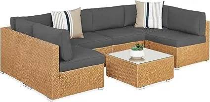 7 - Piece Modular Outdoor Wicker Patio Sectional Set - MKDK - Sleep Galleria