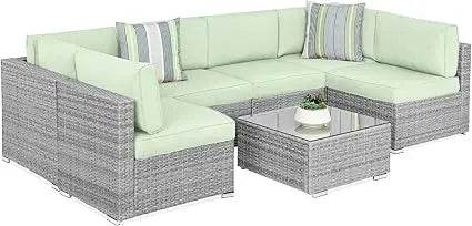 7 - Piece Modular Outdoor Wicker Patio Sectional Set - MKDK - Sleep Galleria