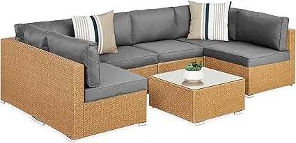 7 - Piece Modular Outdoor Wicker Patio Sectional Set - MKDK - Sleep Galleria