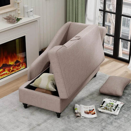 Modern Indoor Storage Upholstered Fabric Chaise Lounge - MKDK - Sleep Galleria