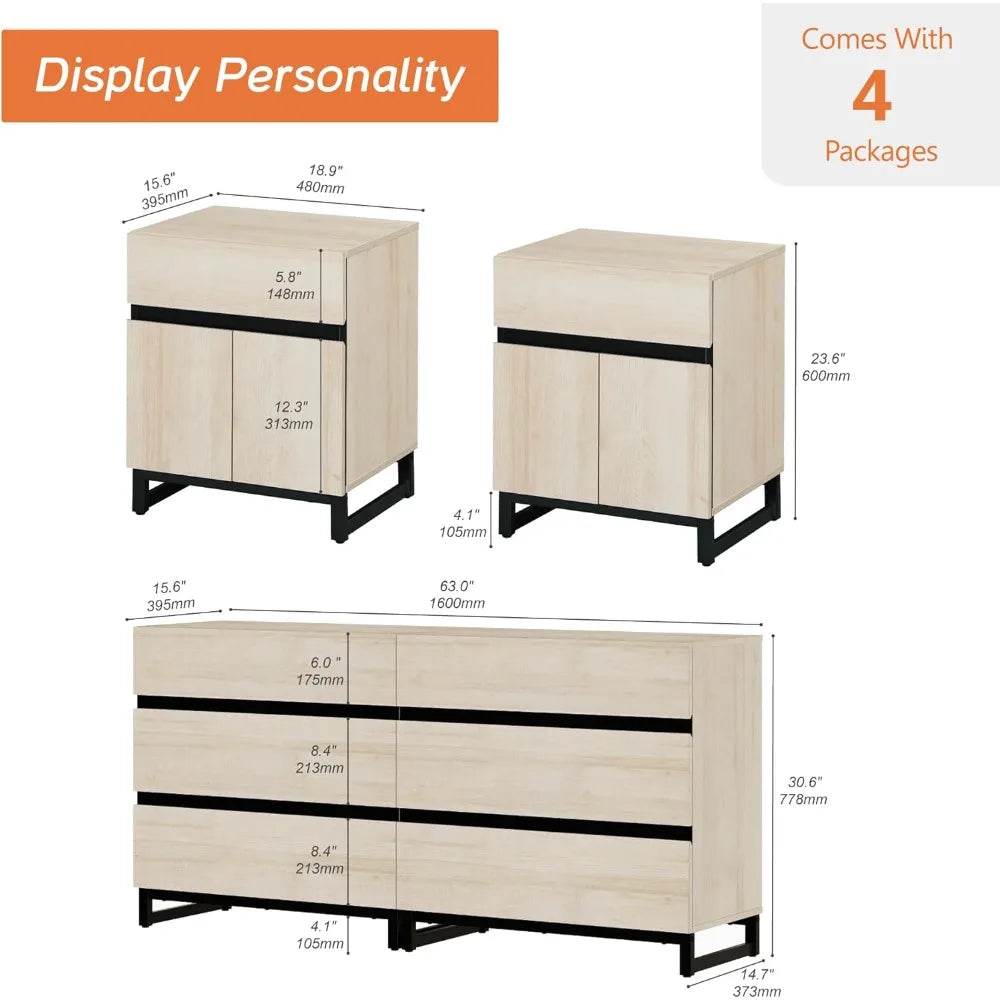 Modern Light Oak Dresser And Nightstand Set Of 3 - MKDK - Sleep Galleria