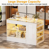 Modern White Glossy Closet Island With Drawers And Light - MKDK - Sleep Galleria