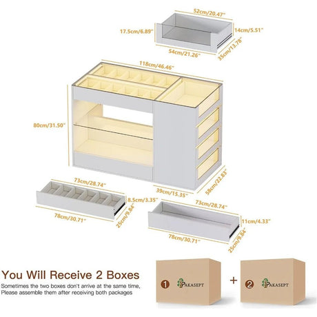 Modern White Glossy Closet Island With Drawers And Light - MKDK - Sleep Galleria