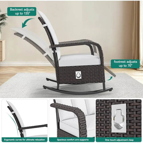 Outdoor Furniture Set Of 2 Adjustable PE Rattan Rocking Chairs - MKDK - Sleep Galleria