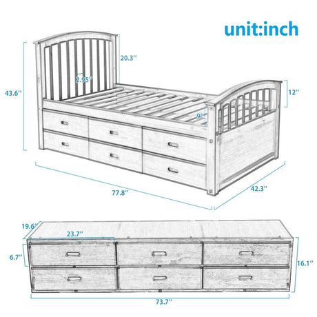 Solid Wood Platform Storage Bed with 6 Drawers - ORISFUR - Sleep Galleria