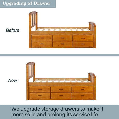 Solid Wood Platform Storage Bed with 6 Drawers - ORISFUR - Sleep Galleria