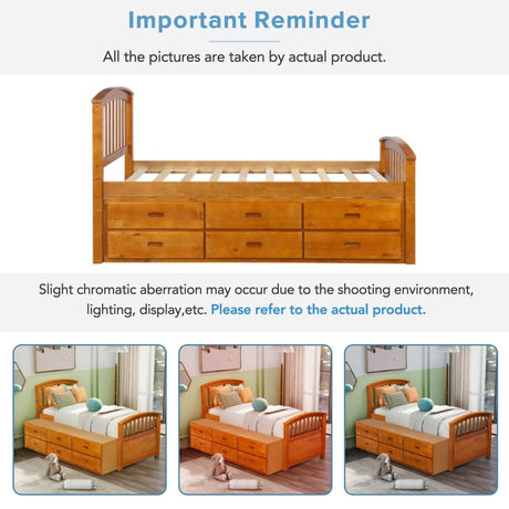Solid Wood Platform Storage Bed with 6 Drawers - ORISFUR - Sleep Galleria