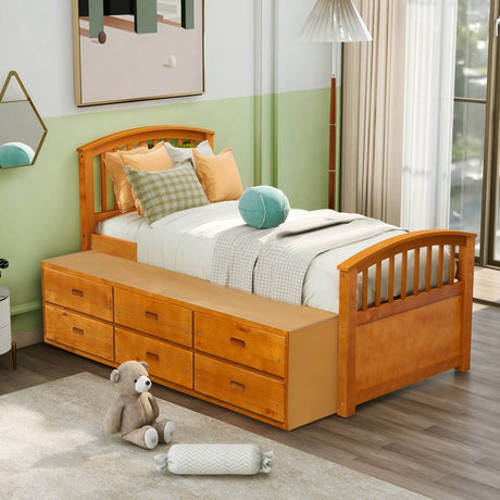 Solid Wood Platform Storage Bed with 6 Drawers - ORISFUR - Sleep Galleria