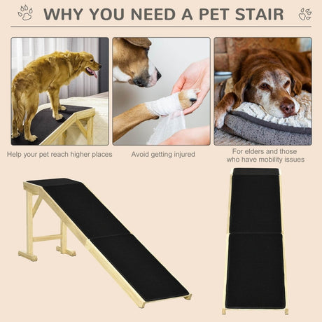 Natural Wood Pet Ramp With Non-Slip Carpet Platform - Sleep Galleria