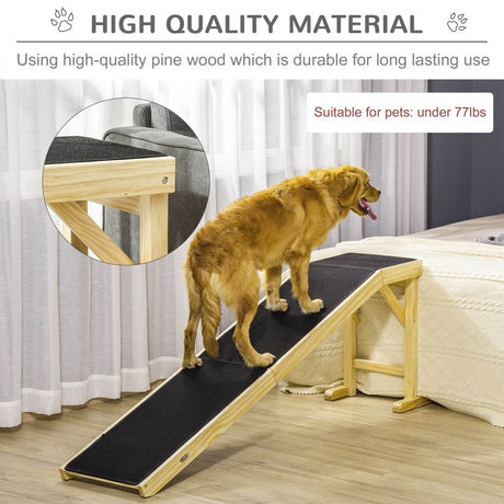 Natural Wood Pet Ramp With Non-Slip Carpet Platform - Sleep Galleria