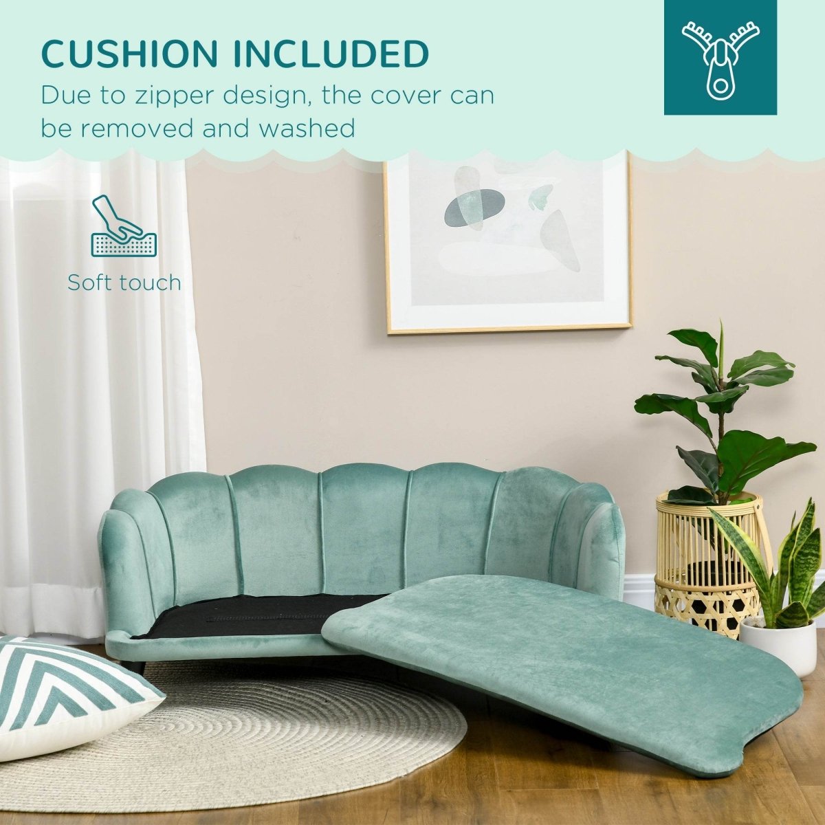 Velvet Foam Cushion Large Dog Couch Bed - PawHut - Sleep Galleria