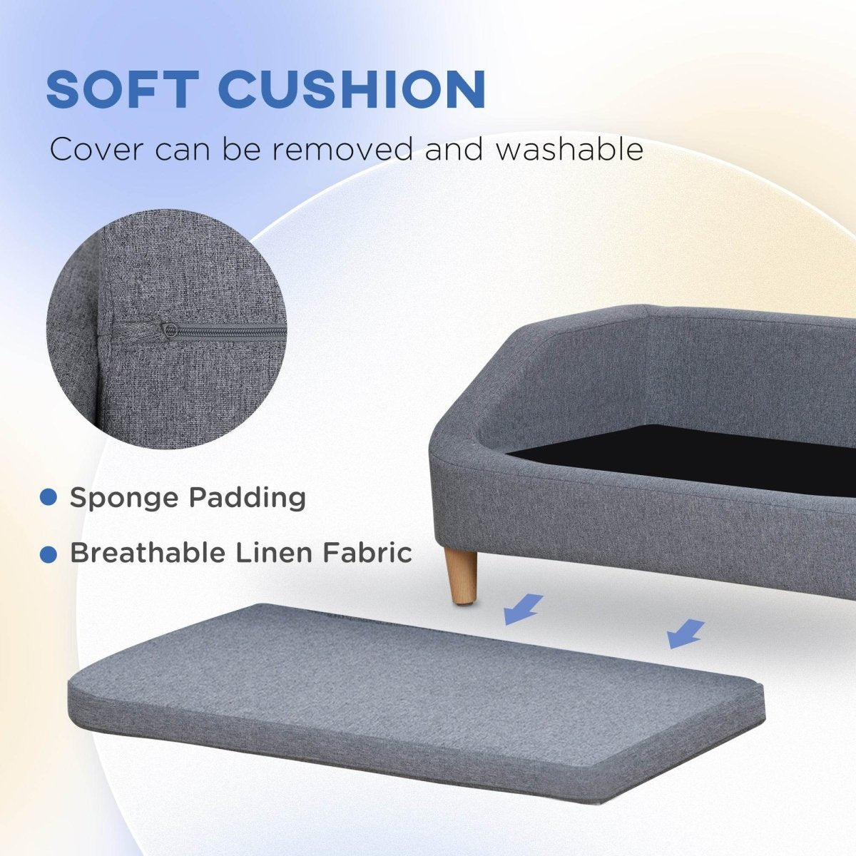 Wood Frame Gray Linen Fabric Pet Sofa - Sleep Galleria