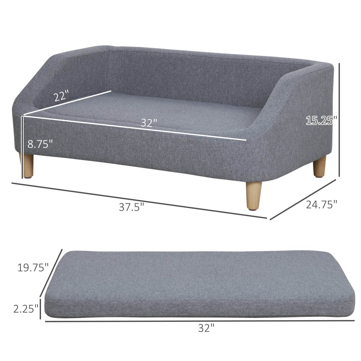 Wood Frame Gray Linen Fabric Pet Sofa - Sleep Galleria