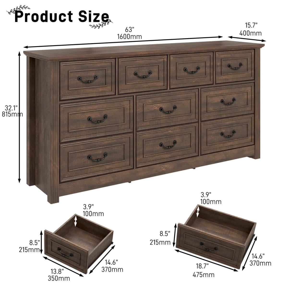 Farmhouse 10-Drawer Engineered Wood Dresser - Sleep Galleria