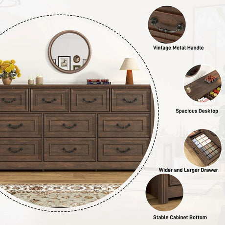 Farmhouse 10-Drawer Engineered Wood Dresser - Sleep Galleria