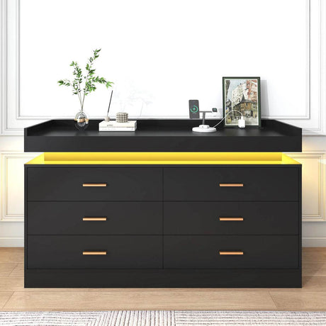 Modern 6 Drawer Wooden Dresser With LED Light - Sleep Galleria