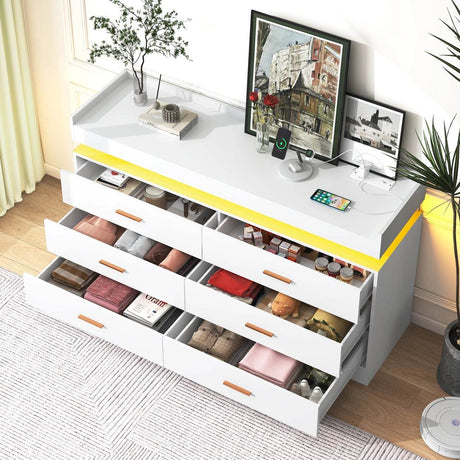 Modern 6 Drawer Wooden Dresser With LED Light - Sleep Galleria