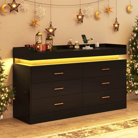 Modern 6 Drawer Wooden Dresser With LED Light - Sleep Galleria
