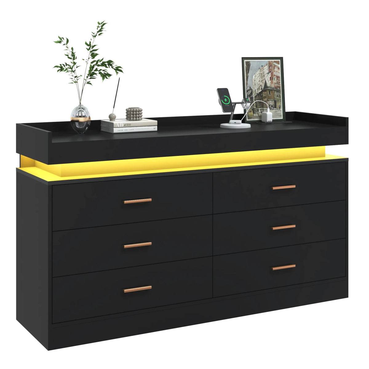 Modern 6 Drawer Wooden Dresser With LED Light - Sleep Galleria