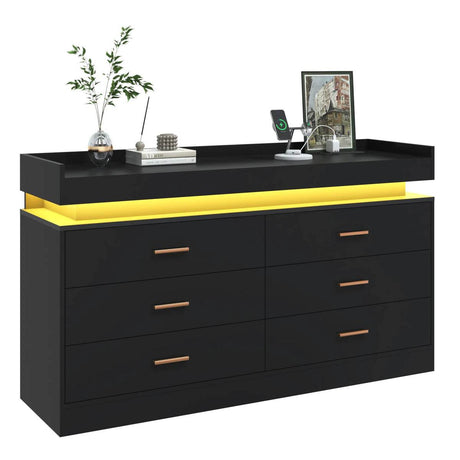 Modern 6 Drawer Wooden Dresser With LED Light - Sleep Galleria