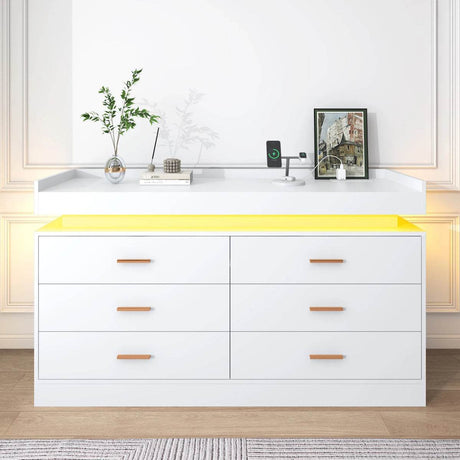 Modern 6 Drawer Wooden Dresser With LED Light - Sleep Galleria