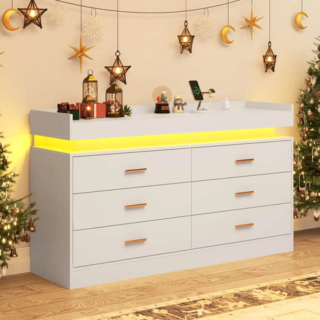 Modern 6 Drawer Wooden Dresser With LED Light - Sleep Galleria