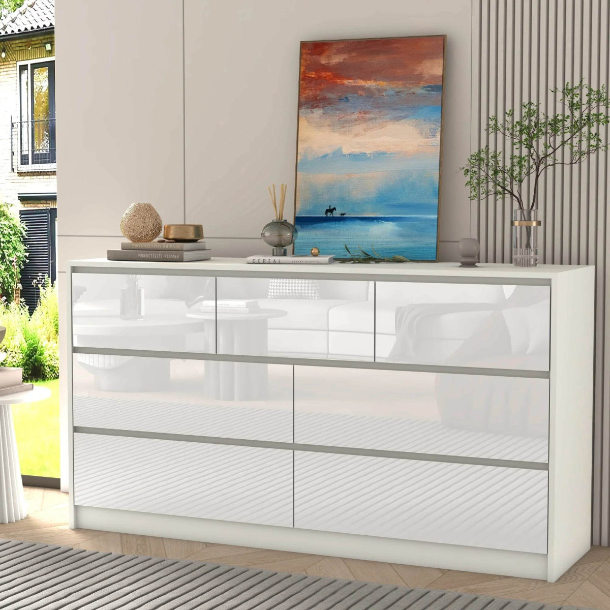 Modern 7 - Drawer High Gloss Wood Dresser Chest - Qiaoshiren - Sleep Galleria