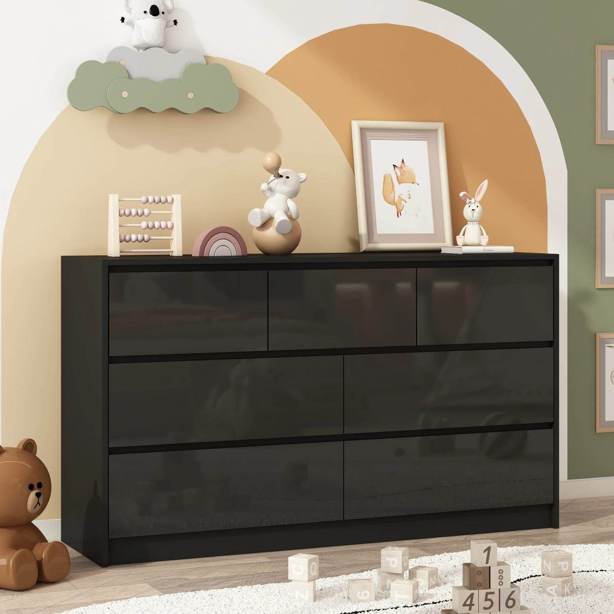 Modern 7 - Drawer High Gloss Wood Dresser Chest - Qiaoshiren - Sleep Galleria