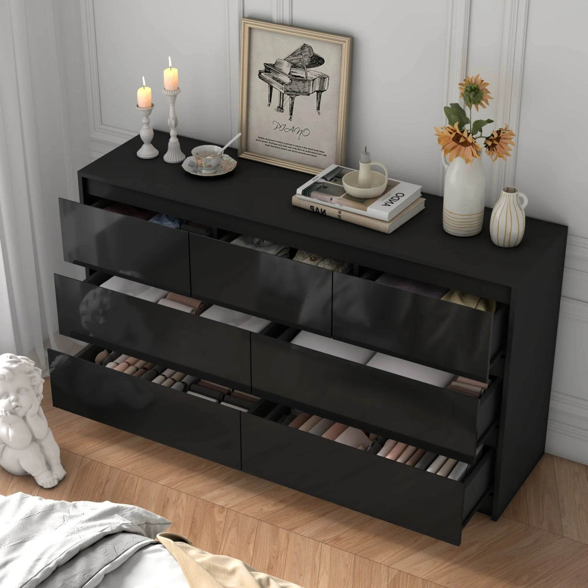 Modern 7 - Drawer High Gloss Wood Dresser Chest - Qiaoshiren - Sleep Galleria