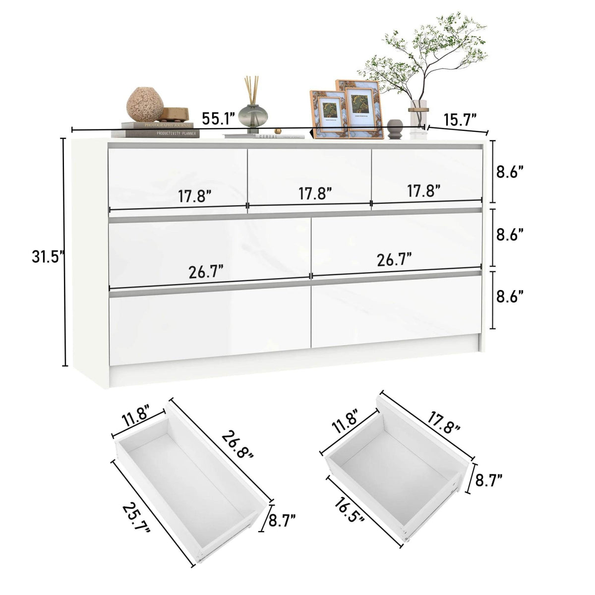 Modern 7 - Drawer High Gloss Wood Dresser Chest - Qiaoshiren - Sleep Galleria
