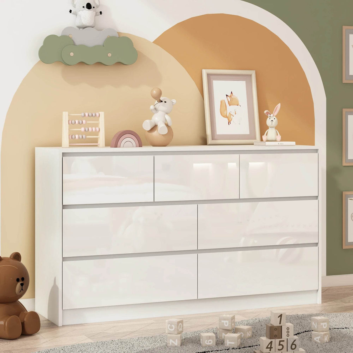 Modern 7 - Drawer High Gloss Wood Dresser Chest - Qiaoshiren - Sleep Galleria