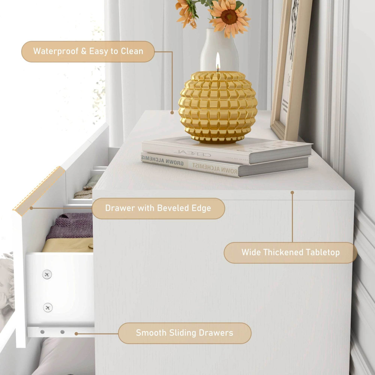 Modern 7 - Drawer High Gloss Wood Dresser Chest - Qiaoshiren - Sleep Galleria
