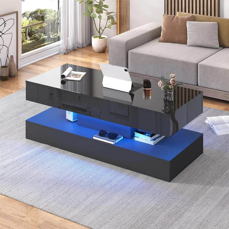 Modern LED Coffee Table With Storage Drawers - Sleep Galleria