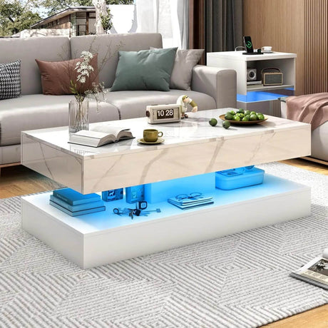 Modern LED Coffee Table With Storage Drawers - Sleep Galleria