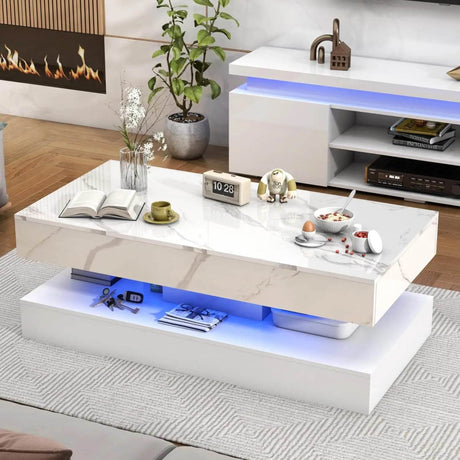 Modern LED Coffee Table With Storage Drawers - Sleep Galleria