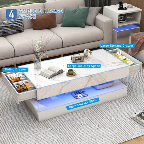 Modern LED Coffee Table With Storage Drawers - Sleep Galleria