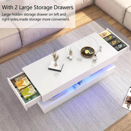 Modern LED Coffee Table With Storage Drawers - Sleep Galleria
