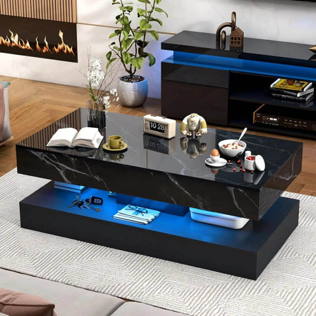 Modern LED Coffee Table With Storage Drawers - Sleep Galleria