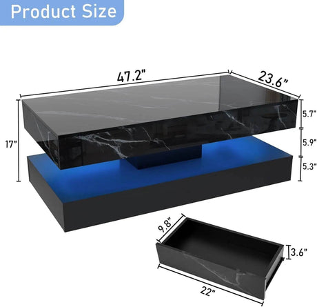 Modern LED Coffee Table With Storage Drawers - Sleep Galleria