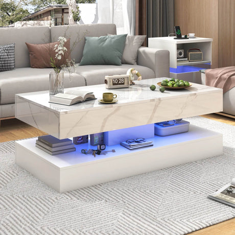 Modern LED Coffee Table With Storage Drawers - Sleep Galleria