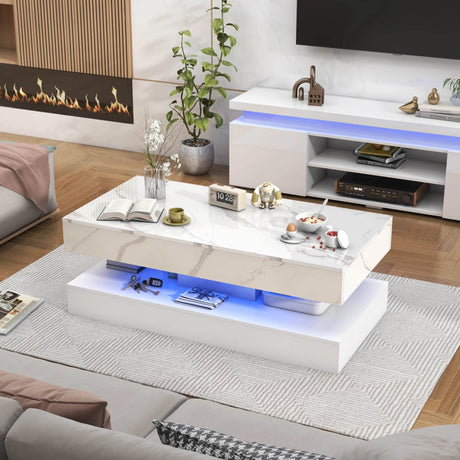 Modern LED Coffee Table With Storage Drawers - Sleep Galleria
