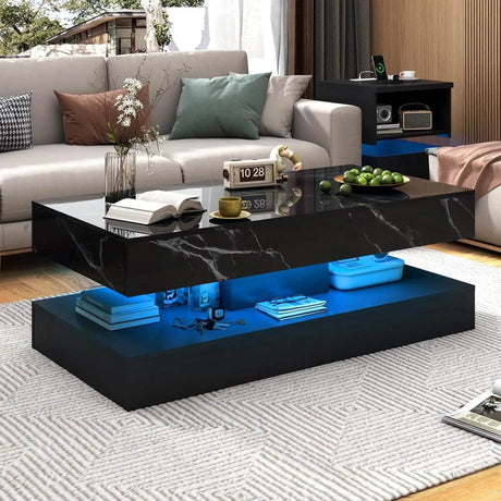 Modern LED Coffee Table With Storage Drawers - Sleep Galleria