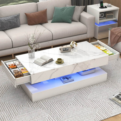 Modern LED Coffee Table With Storage Drawers - Sleep Galleria